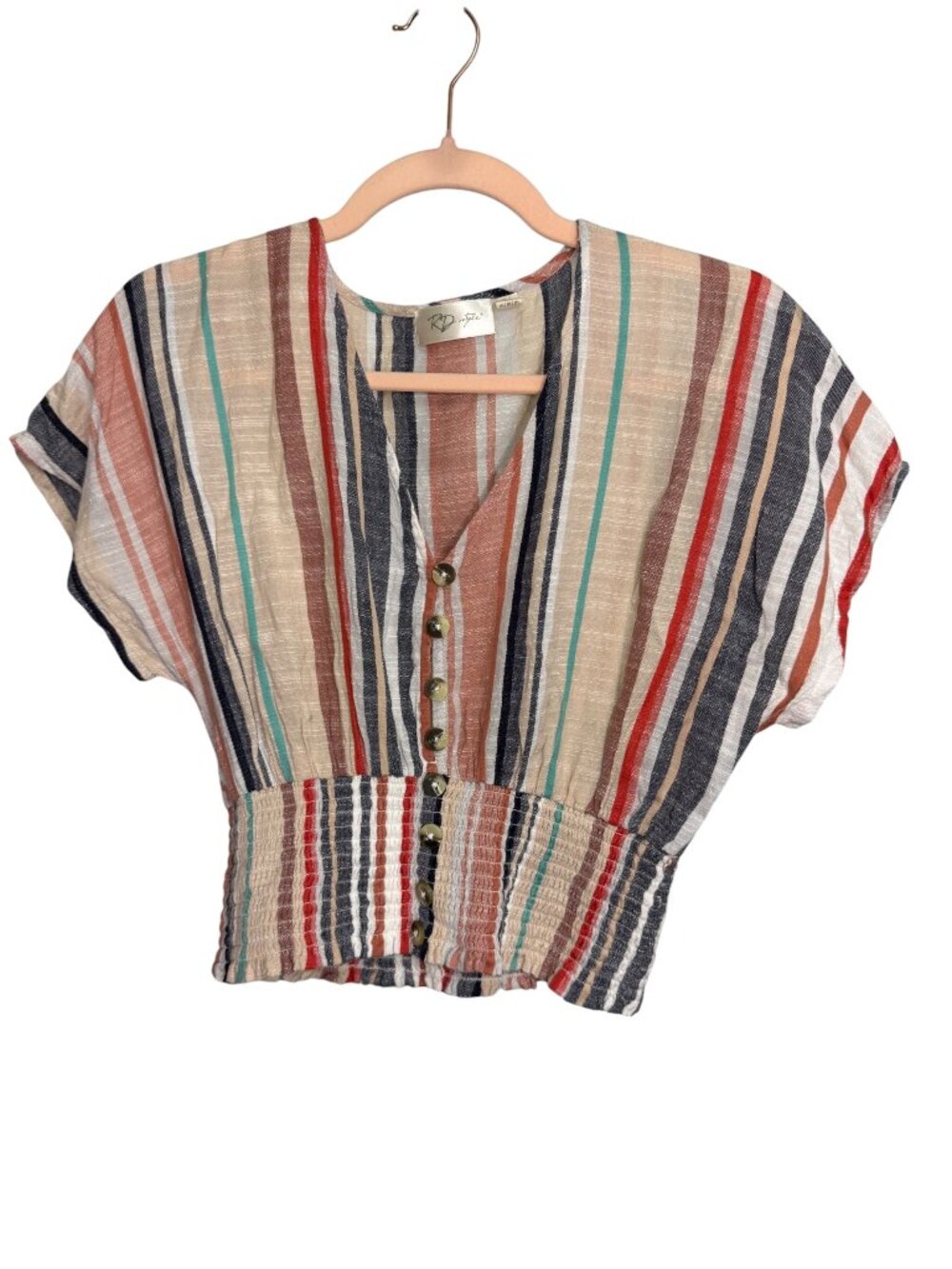 RD Style Striped Smocked Crop Top – M-Anthropologie-Cream/Pink- MSRP $78